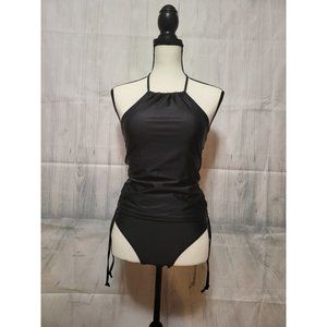 Adorable Black Halter Tankini with Side Rouching Medium